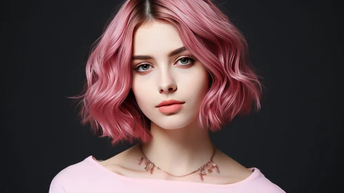 Serious Young Woman with Pink Hair Portrait