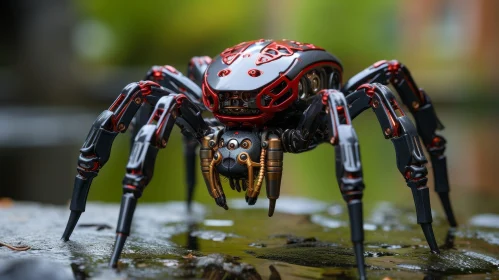 Steampunk Spider 3D Rendering - Metal Arachnid on Stone Surface
