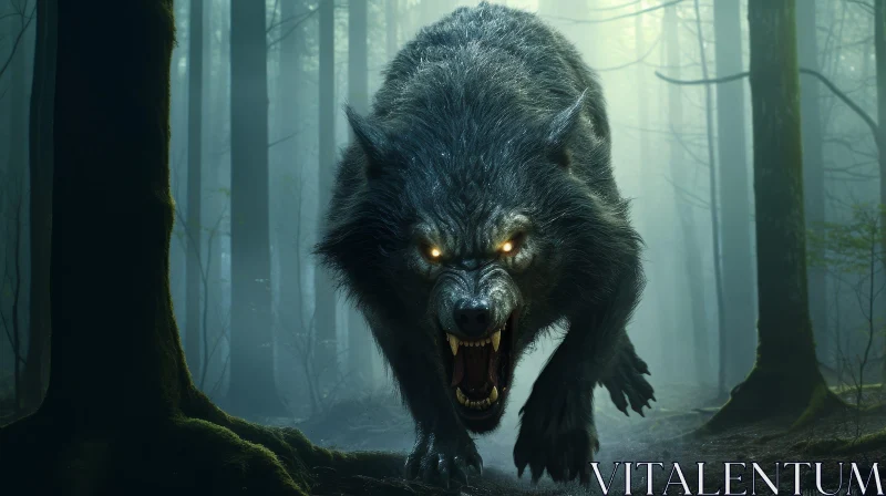Werewolf in Forest Digital Painting AI Image