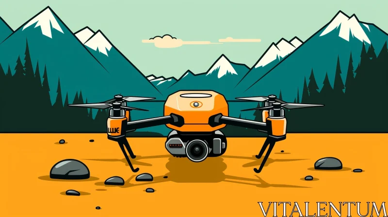 Yellow Drone with Camera in Mountainous Landscape AI Image