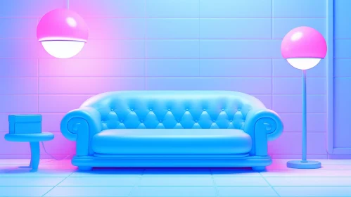 Blue Retro Sofa in Pink Room