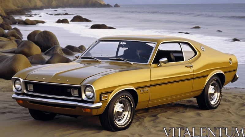 Captivating Yellow Car on the Beach | Classic American Cars AI Image