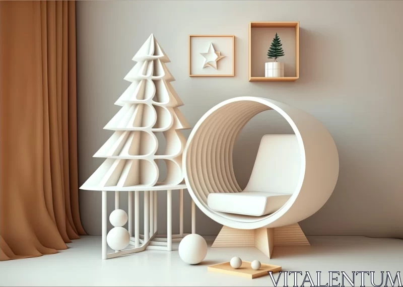 Christmas Tree and Chair in a Playful 3D Render AI Image