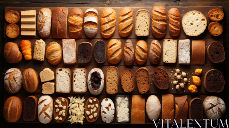 Delicious Bread Assortment on Wooden Background AI Image