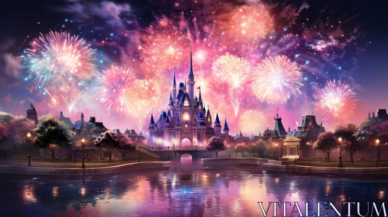 Enchanting Fantasy Castle with Fireworks AI Image