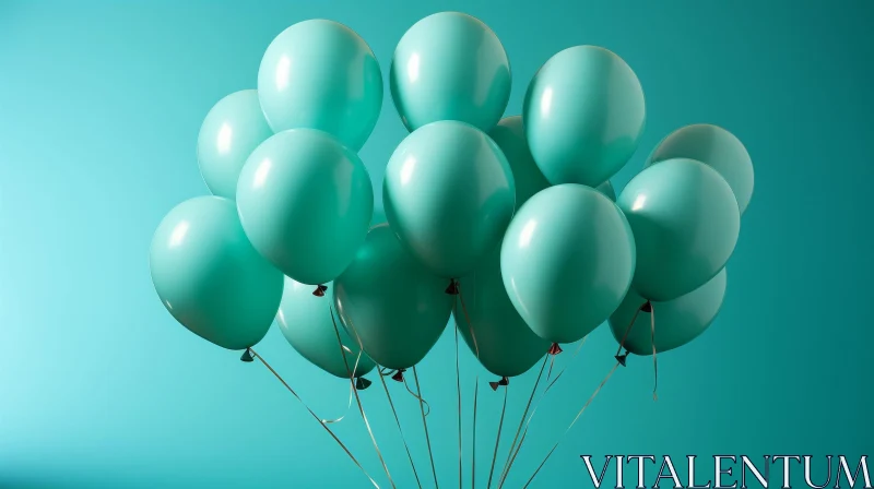 Green Balloons Clustered on Light Blue Background AI Image