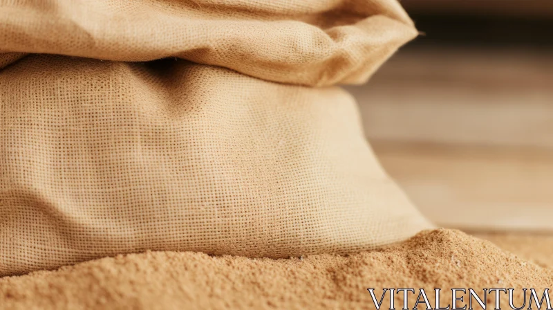 Sand-Filled Burlap Sack on Wooden Surface AI Image