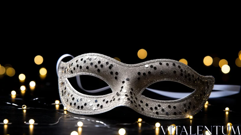 Silver Masquerade Mask Studio Shot with Fairy Lights AI Image