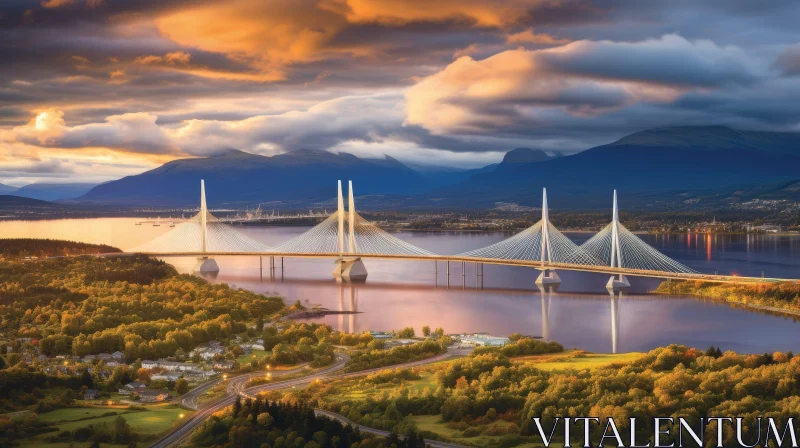 AI ART Bridge Over River Landscape - Scenic Architecture View