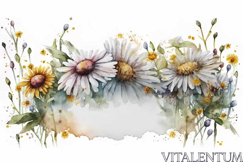 Delicate Watercolor Daisy Illustration with Unique Framing and Composition AI Image