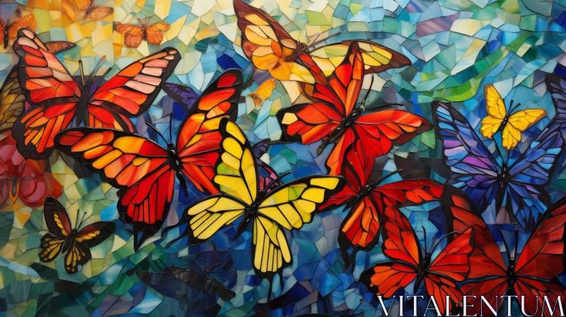 Exquisite Stained Glass Window with Butterfly Theme AI Image