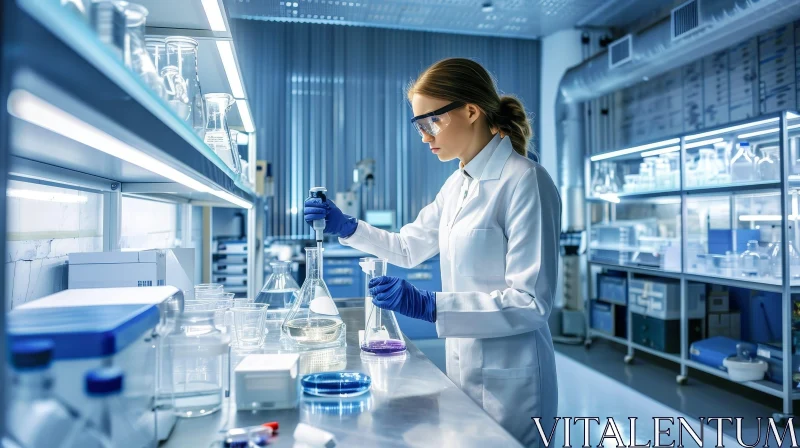Female Scientist in Laboratory with Pipette AI Image