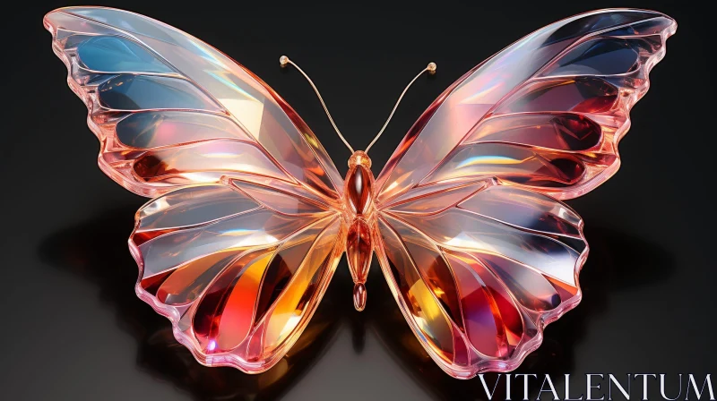 Glass Butterfly 3D Rendering - Brightly Lit Crystal Insect AI Image