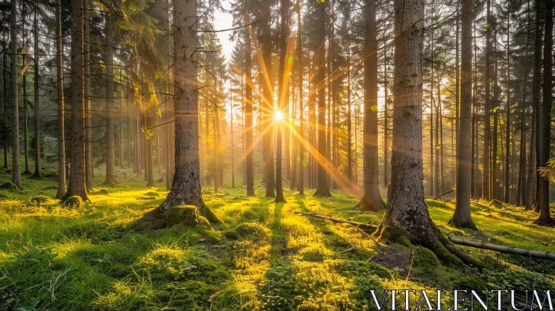 Green Forest with Tall Trees and Sunlight | Peaceful Nature Scene AI Image
