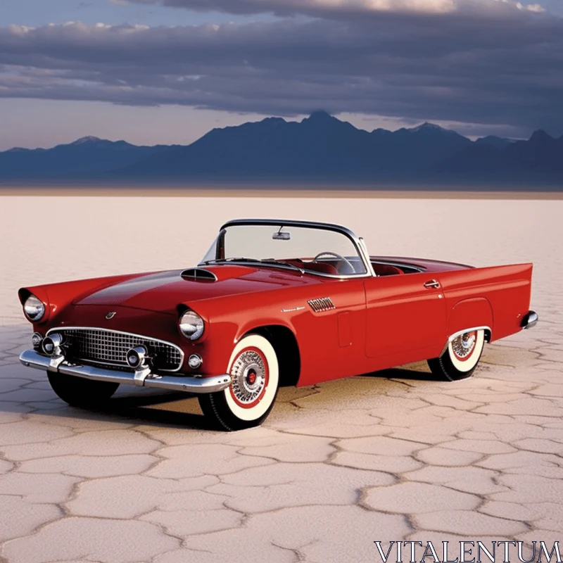 Red Convertible with Mountains | Realistic and Detailed Rendering AI Image