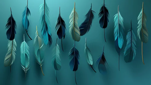 Teal Blue Feathers 3D Rendering Background