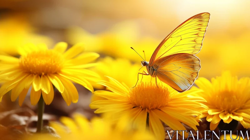 AI ART Yellow Butterfly on Flower - Natural Setting