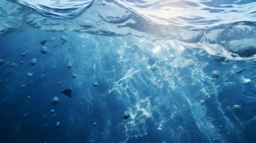 Blue Underwater Scene with Sunlight and Bubbles