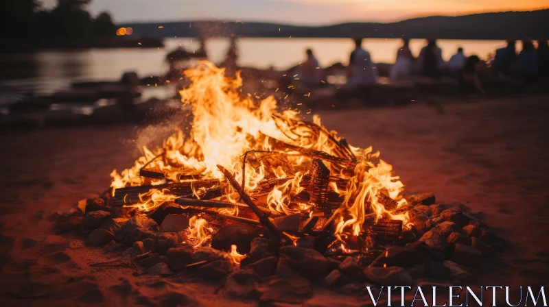 AI ART Bonfire on Beach at Sunset