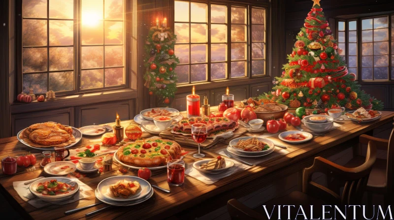 Christmas Feast Celebration - Festive Table Setting AI Image