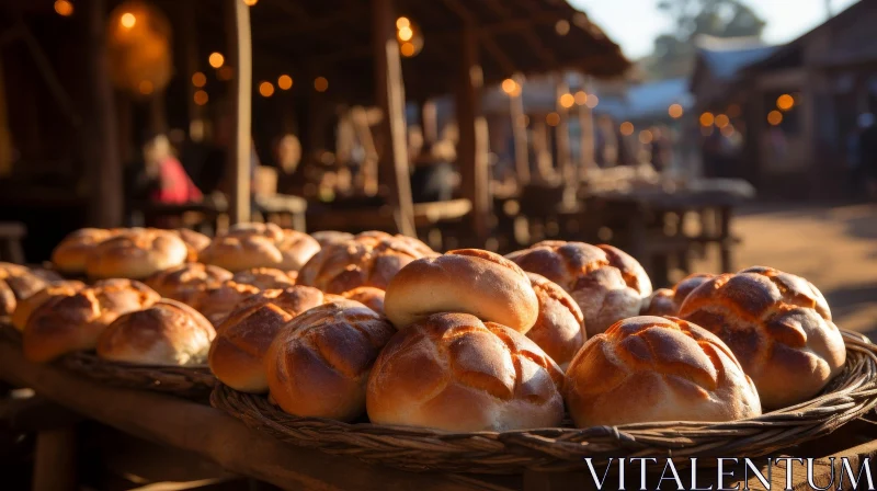 Freshly Baked Bread Rolls at a Medieval Market AI Image