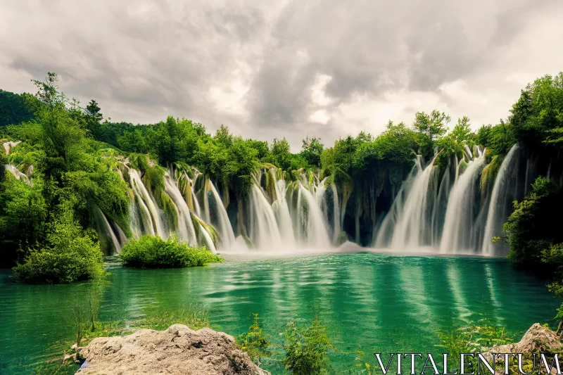 Breathtaking Waterfall in Plitvice Lakes National Park - Ultra HD Image AI Image