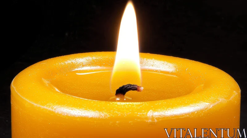 Burning Yellow Candle Close-Up AI Image