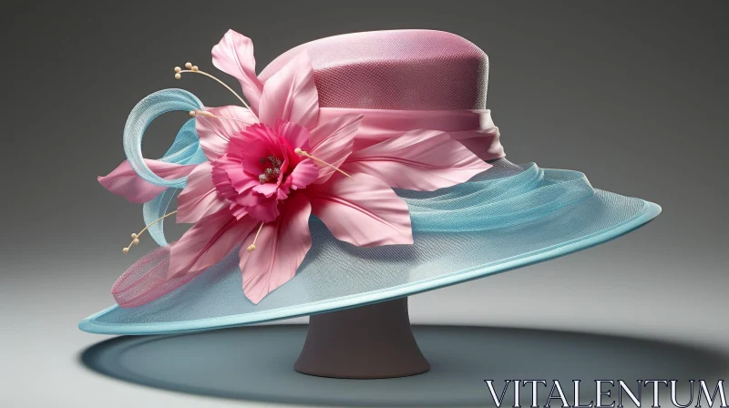 AI ART Elegant Pink and Blue Hat with Flower Decoration