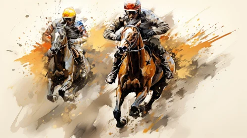 Exciting Horse Racing Watercolor Painting