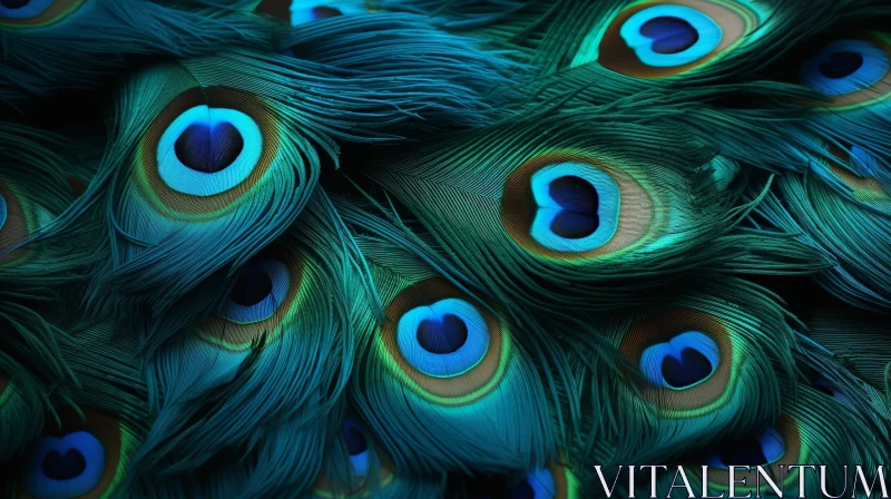AI ART Peacock Feathers Close-up in Blue-Green with Iridescent Highlights