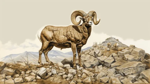 Bighorn Sheep in Mountain Landscape - Social Herbivore