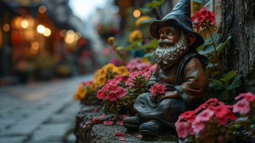 Charming Garden Gnome on Stone Wall