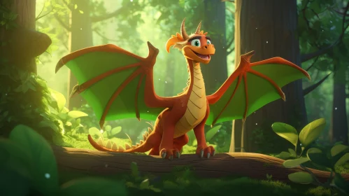 Colorful Cartoon Dragon in Forest