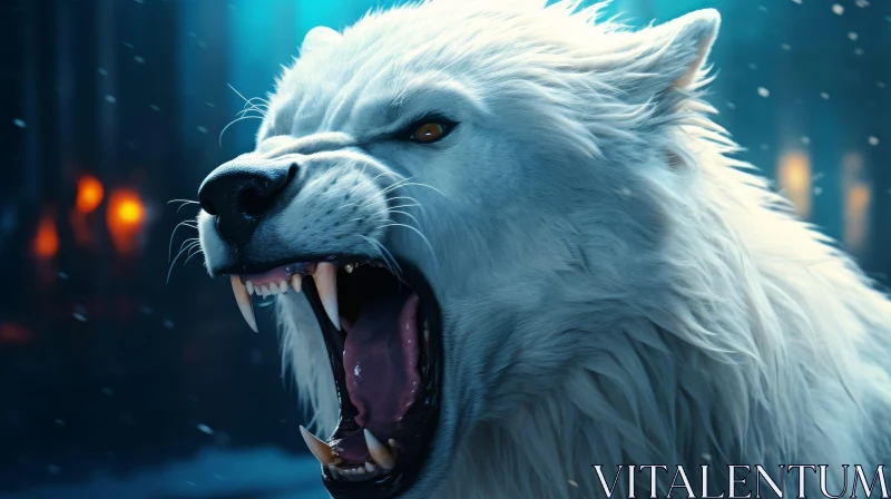 Intense White Wolf Digital Painting AI Image