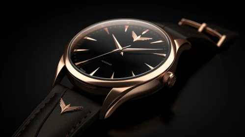 Luxury Black Dial Rose Gold Wristwatch