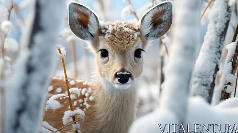 Majestic Deer Portrait in Snowy Forest AI Image