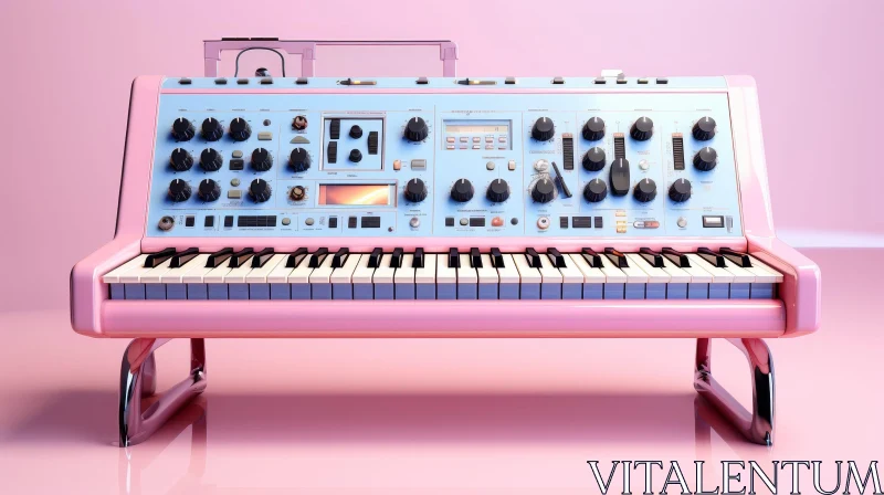 Pink and Blue Synthesizer on Reflective Surface AI Image