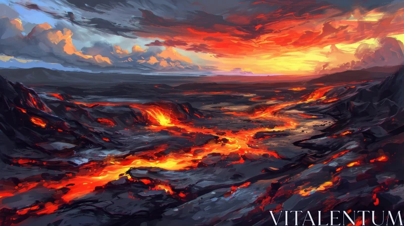 Power of Nature: Volcanic Landscape Digital Painting AI Image