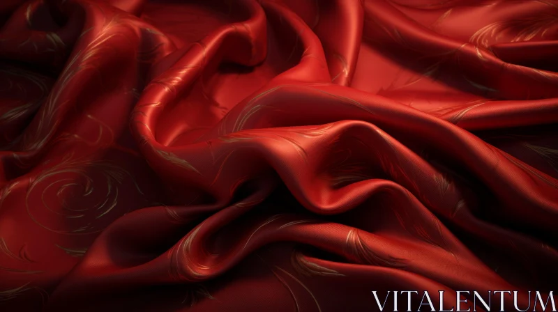AI ART Red Silk Fabric with Golden Pattern - Luxurious Texture