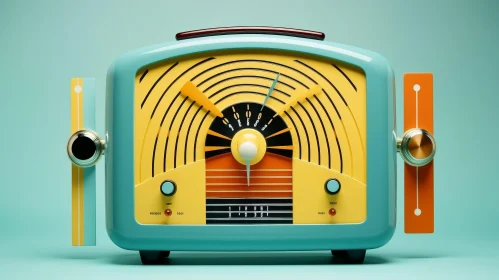 Retro-Futuristic Blue and Yellow Radio 3D Rendering