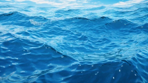 Serene Blue Water Surface with Sun Glare and Waves