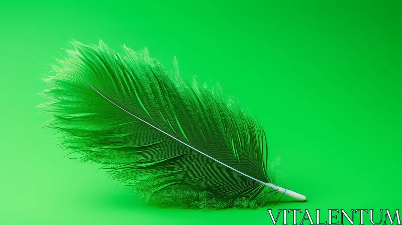 Tranquil Green Feather on Light Green Background AI Image