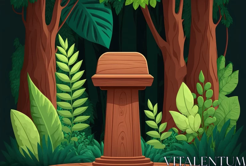 Wooden Podium in a Tree Stump: Vector Illustration AI Image