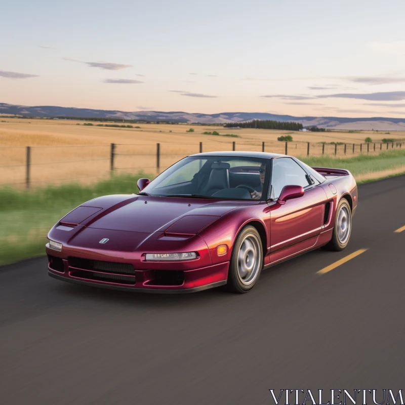 1990 Honda Sports Car Driving on a Country Road | Dark Red and Violet | 8K Resolution AI Image