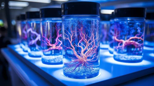 Blue Liquid and Coral-Like Structures in Glass Jars
