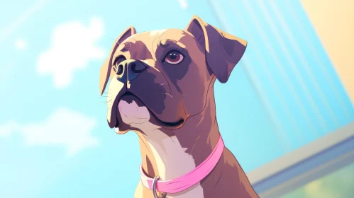Curious Boxer Dog - Brown with Pink Collar