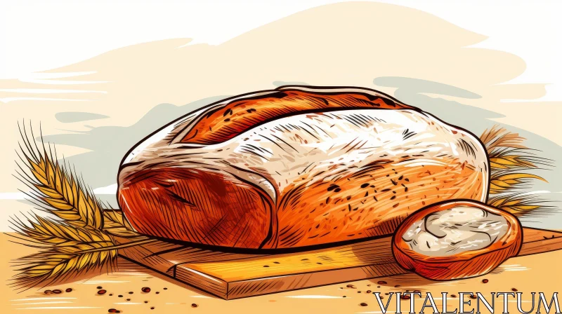 AI ART Delicious Bread Painting on Cutting Board