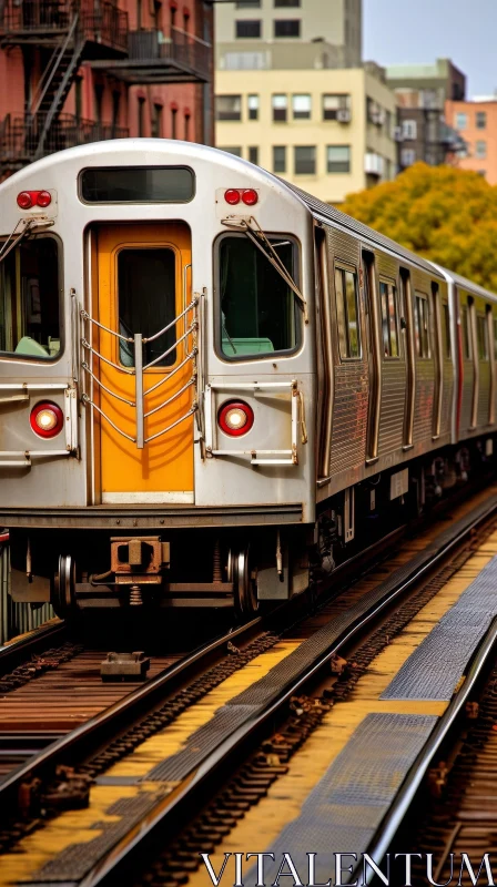 Fast-moving Subway Train in Urban Setting AI Image