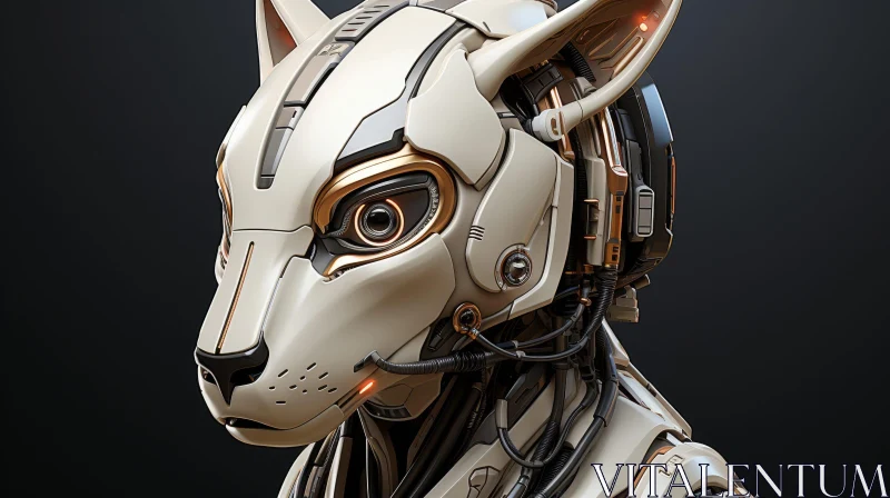 AI ART Futuristic White and Gold Robotic Cat Head