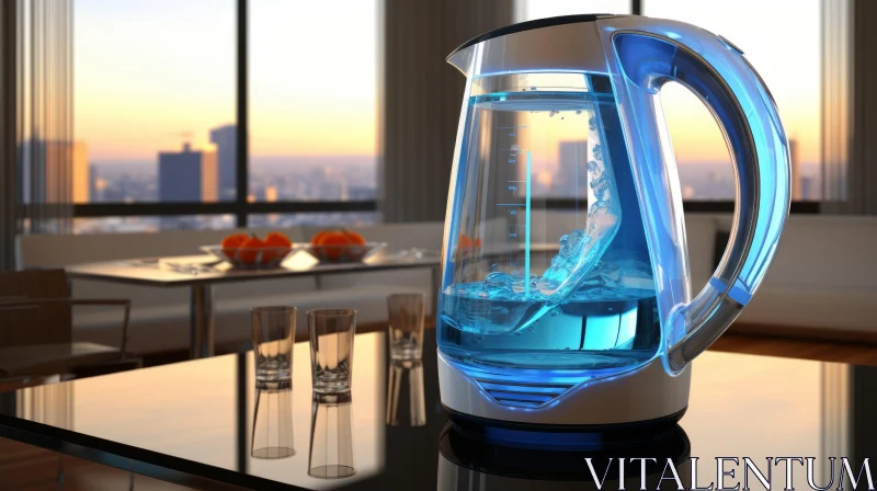 AI ART Glass Electric Kettle with Blue Light in Modern Kitchen